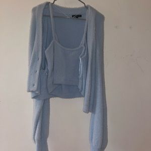 Kendall & Kylie Blue Fuzzy Tank & Cardigan Set